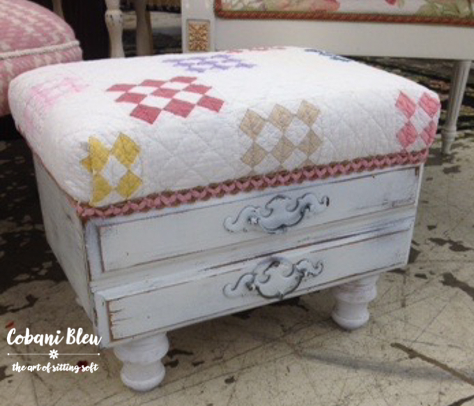 Upcycled Drawer Stool with Cutter Quilt