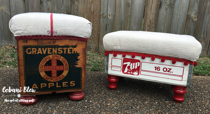 Upcycled Apple and 7-Up Crate Stools